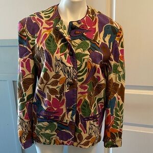 Giesswein Multicolor Botanical Print Blazer in Purple, Green & Brown